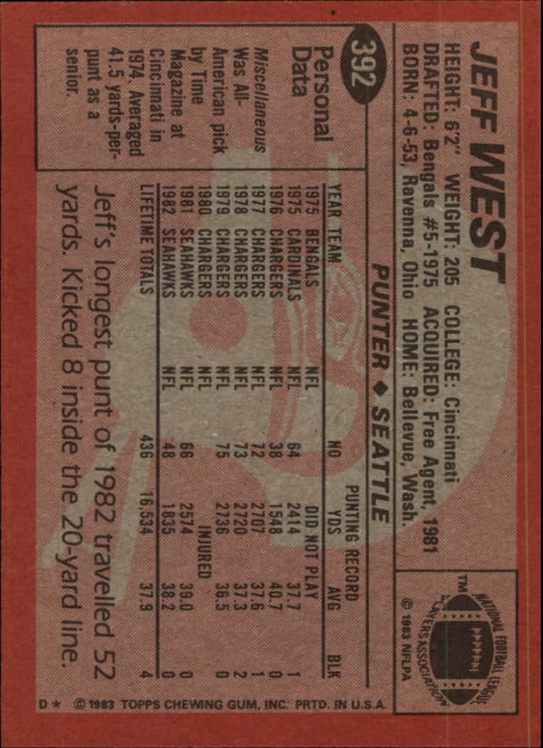 1983 Topps #392 Jeff West DP - NM-MT