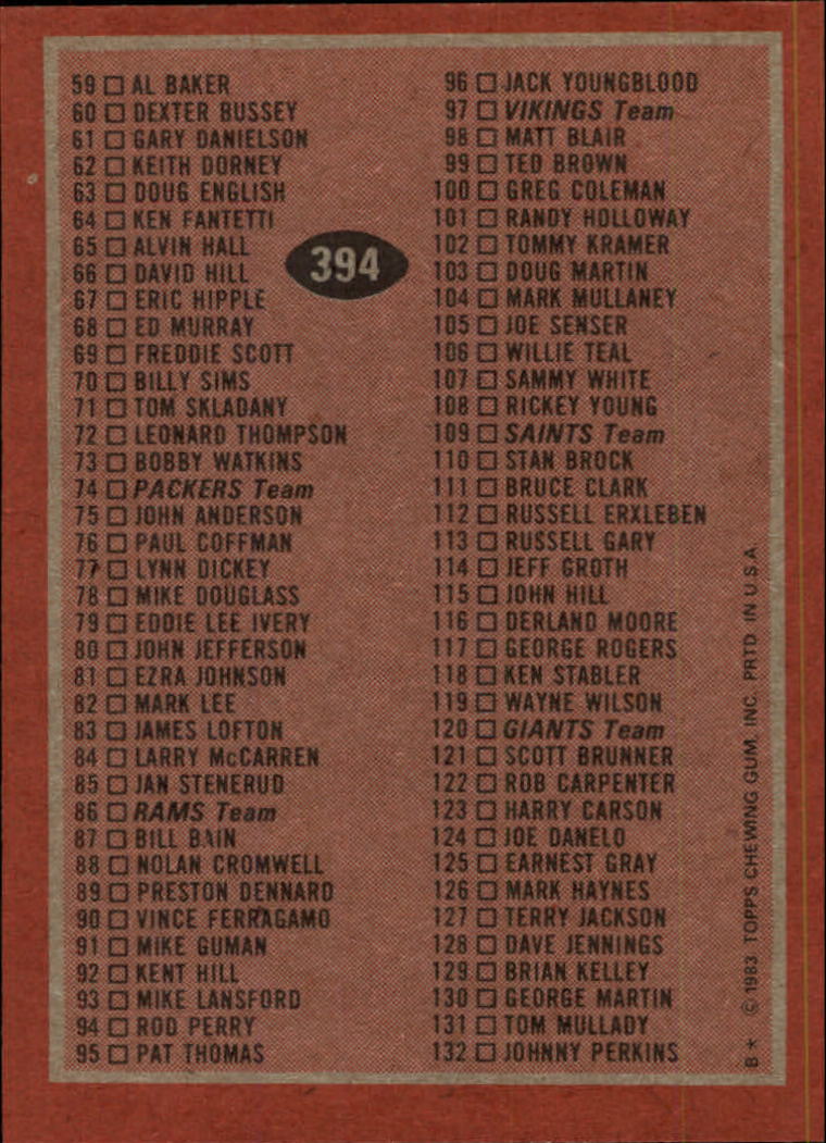 B2600- 1983 Topps FB # 201-396 MOSTLY STOCK PHOTOS -You Pick- 15+ FREE US SHIP - Picture 330 of 334