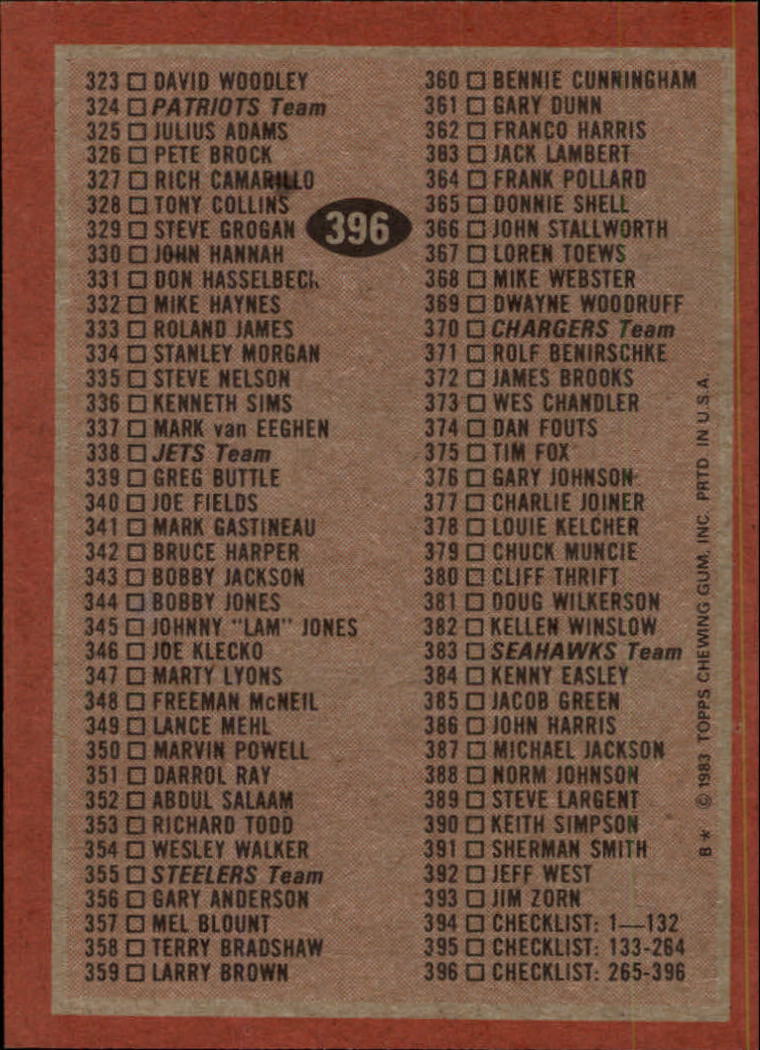 B2600- 1983 Topps FB # 201-396 MOSTLY STOCK PHOTOS -You Pick- 15+ FREE US SHIP - Picture 334 of 334