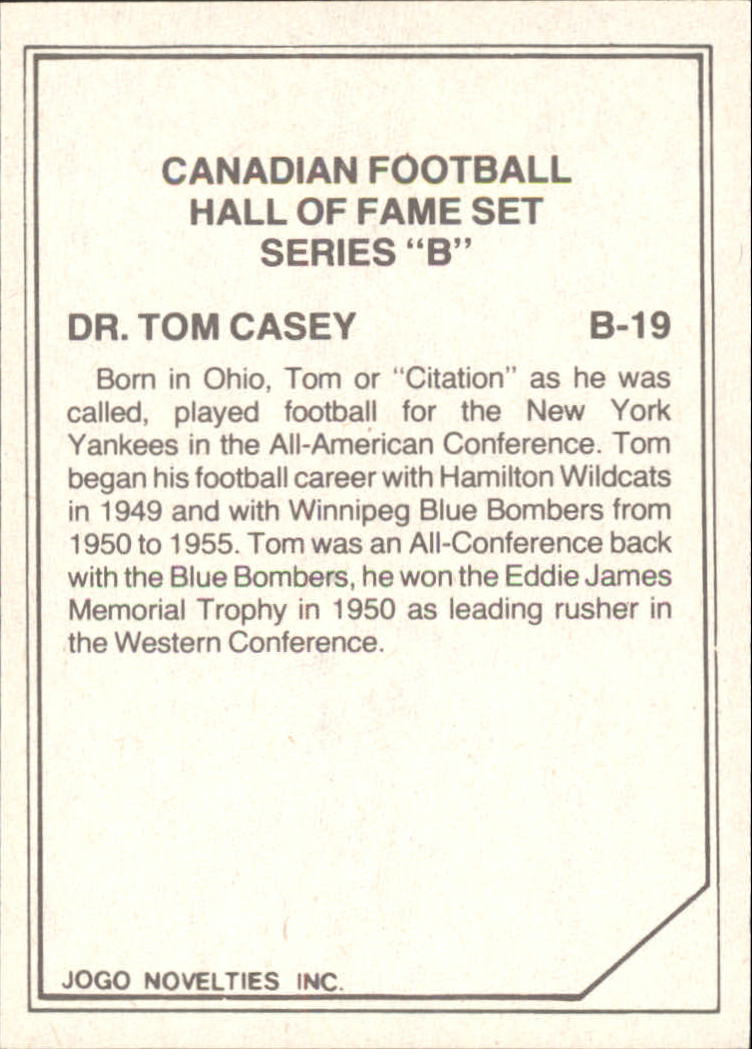 1983 JOGO Hall of Fame B #B19 Dr. Tom Casey back image