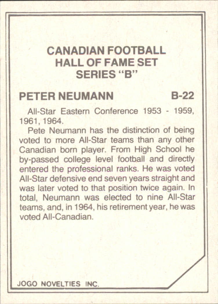 1983 JOGO Hall of Fame B #B22 Pete Neumann back image