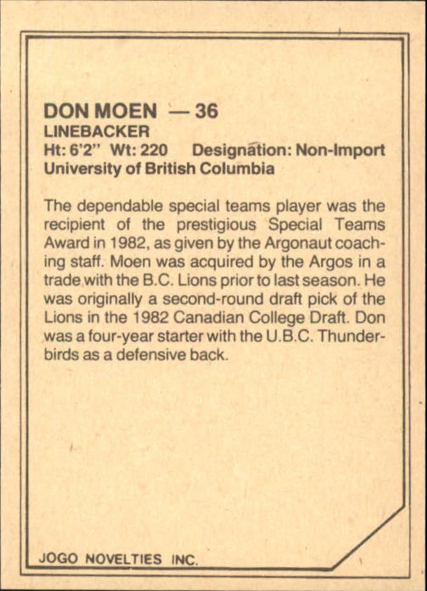 1983 JOGO Limited #14 Don Moen back image