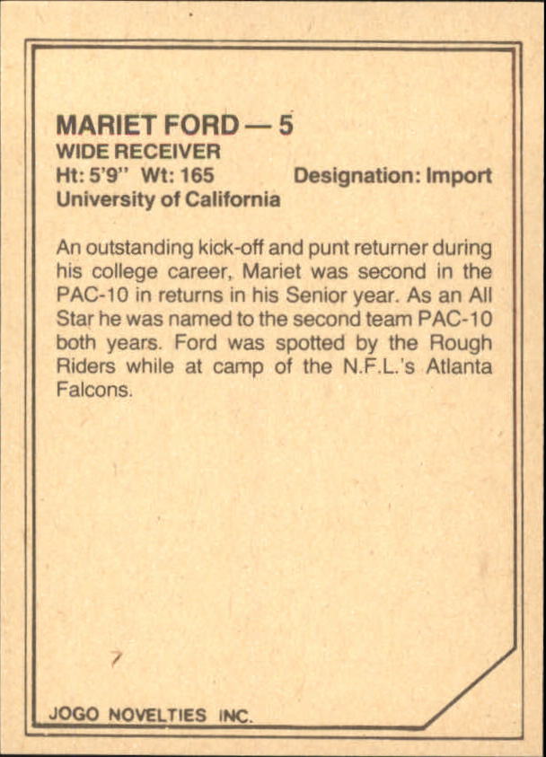 1983 JOGO Limited #27 Mariet Ford back image