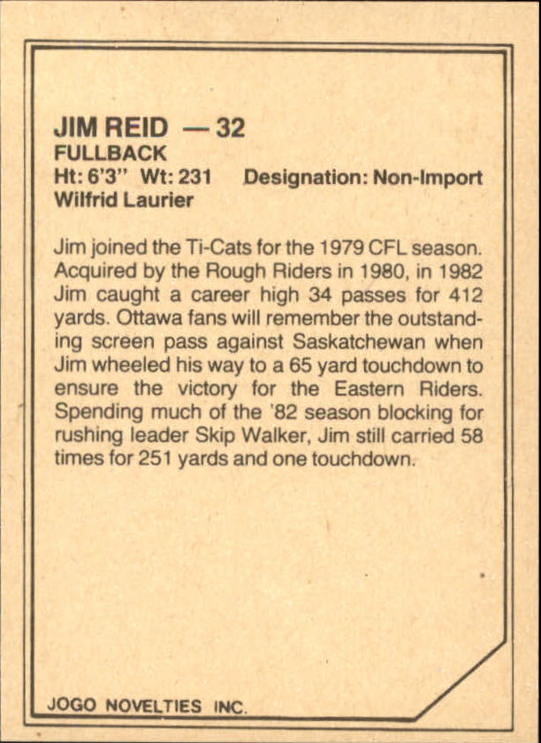 1983 JOGO Limited #35 Jim Reid back image