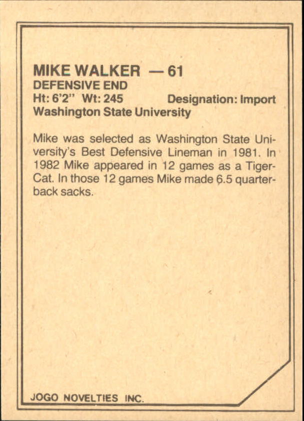 1983 JOGO Limited #50 Mike Walker back image