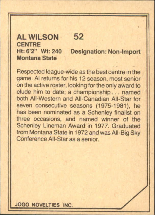 1983 JOGO Limited #69 Al Wilson back image
