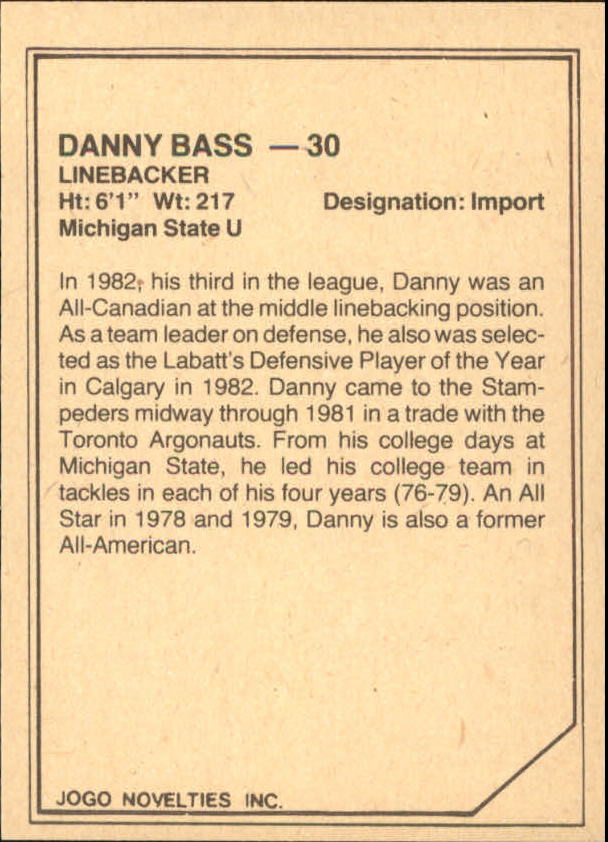 1983 JOGO Limited #97 Danny Bass back image