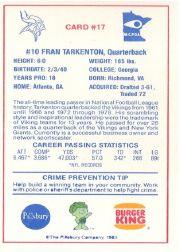 1983 Vikings Police #17 Fran Tarkenton back image