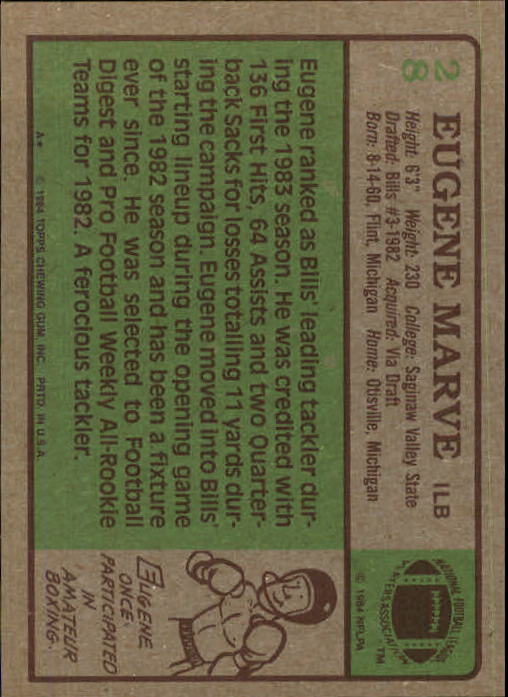 1984 Topps #28 Eugene Marve back image