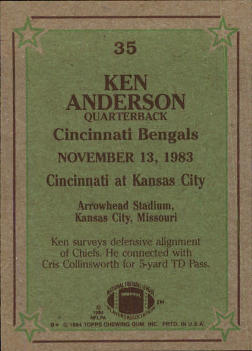 1984 Topps #35 Ken Anderson IR back image