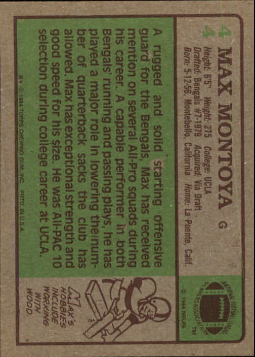 1984 Topps #44 Max Montoya back image