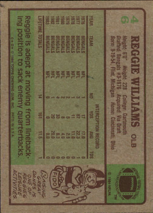 1984 Topps #46 Reggie Williams back image