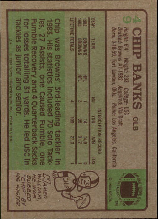 1984 Topps #49 Chip Banks PB back image