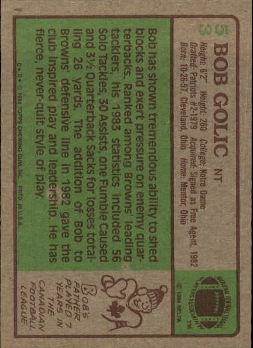 1984 Topps #53 Bob Golic RC back image