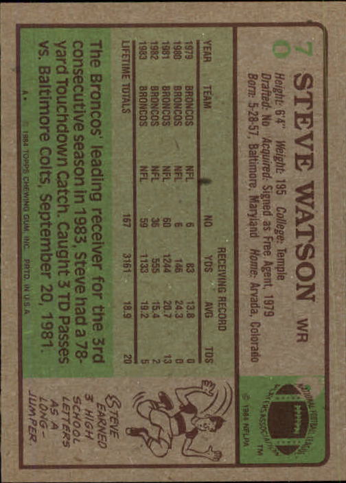 1984 Topps #70 Steve Watson back image