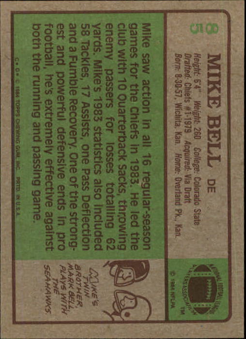 1984 Topps #85 Mike Bell RC back image