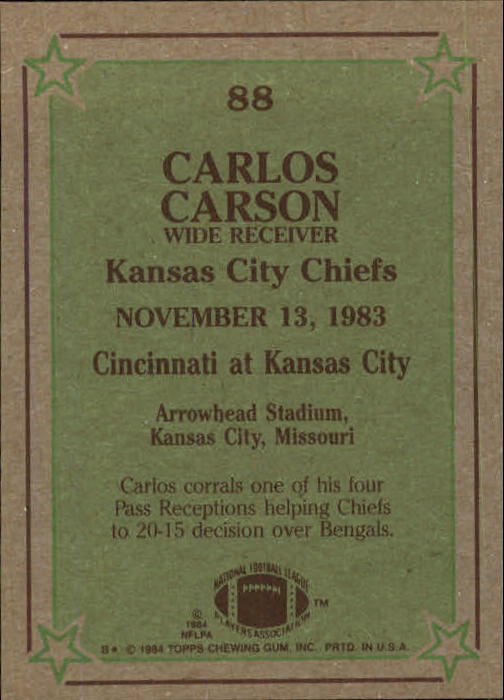 1984 Topps #88 Carlos Carson IR back image
