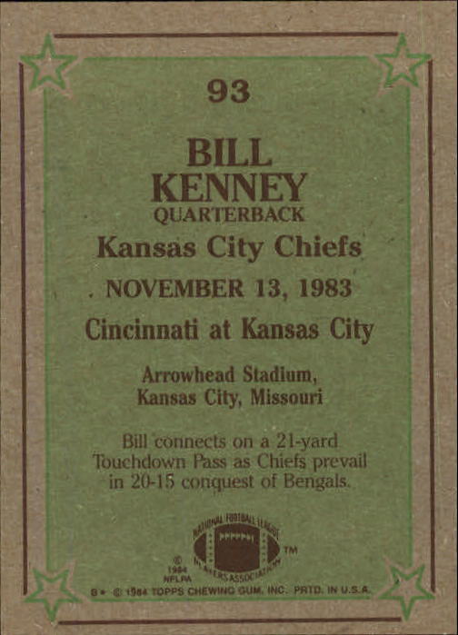 1984 Topps #93 Bill Kenney IR back image