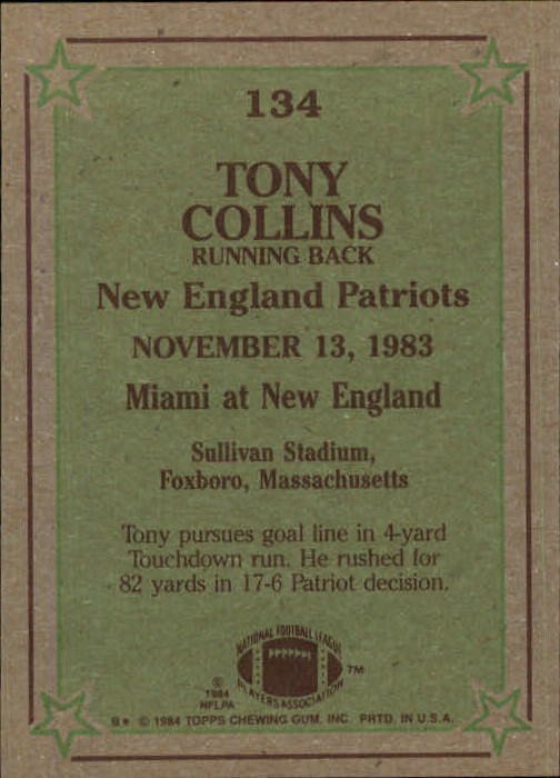 1984 Topps #134 Tony Collins IR back image