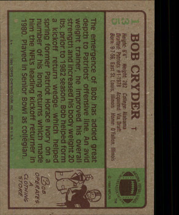 1984 Topps #135 Bob Cryder back image