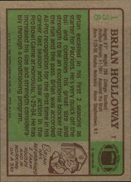 1984 Topps #138 Brian Holloway RC back image