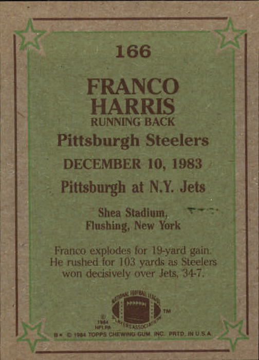 1984 Topps #166 Franco Harris IR back image