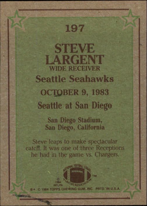 1984 Topps #197 Steve Largent IR back image