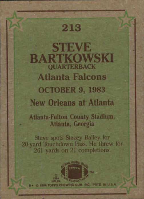 1984 Topps #213 Steve Bartkowski IR back image