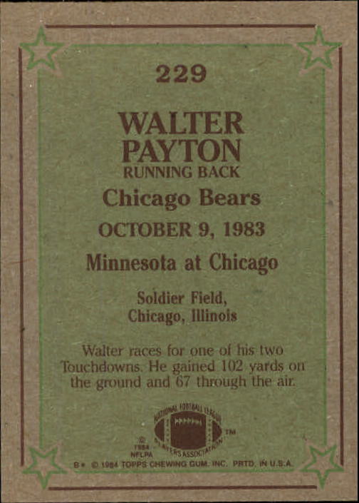1984 Topps #229 Walter Payton IR back image