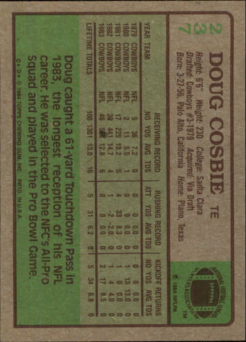 1984 Topps #237 Doug Cosbie back image
