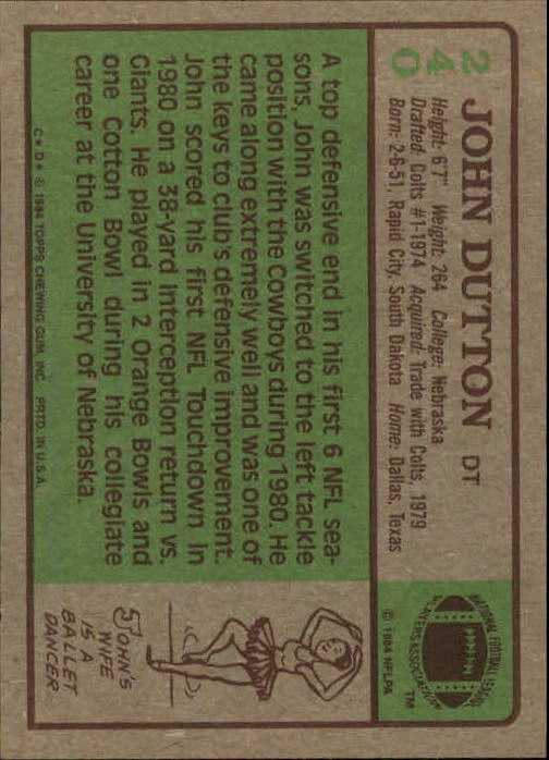 1984 Topps #240 John Dutton back image