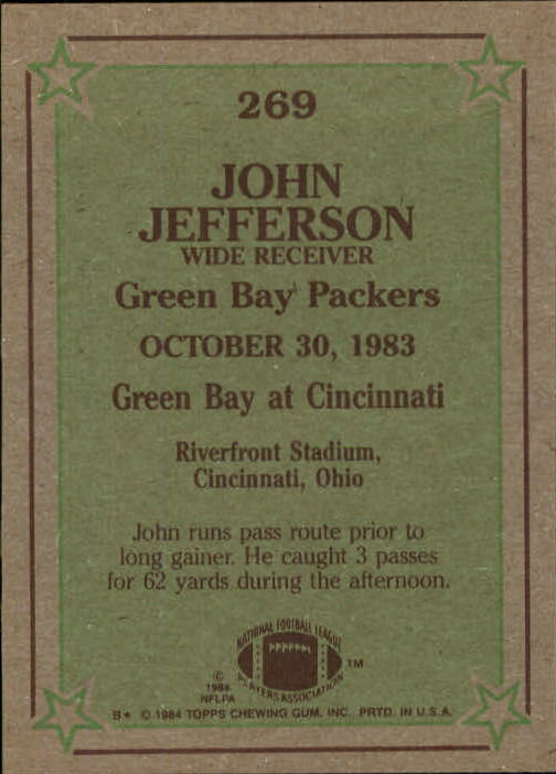 1984 Topps #269 John Jefferson IR back image