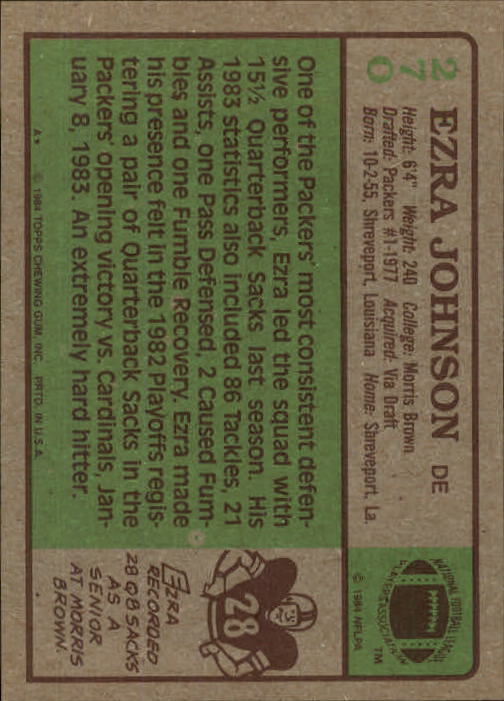 1984 Topps #270 Ezra Johnson back image