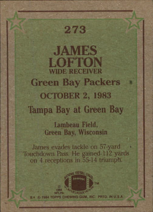 1984 Topps #273 James Lofton IR back image