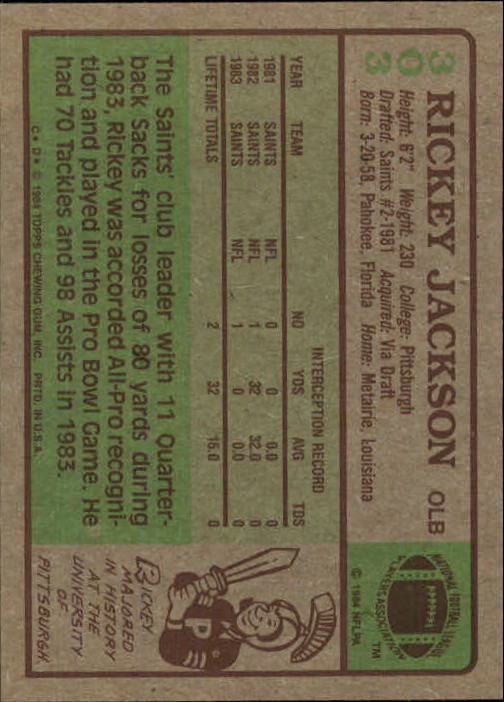 1984 Topps #303 Rickey Jackson RC back image