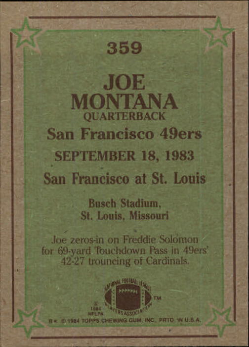 1984 Topps #359 Joe Montana IR back image