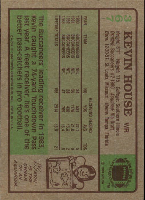 1984 Topps #367 Kevin House back image