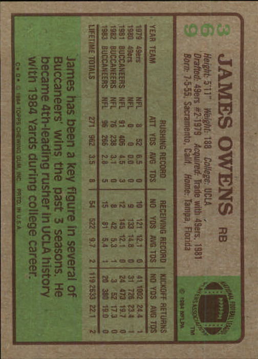 1984 Topps #369 James Owens back image