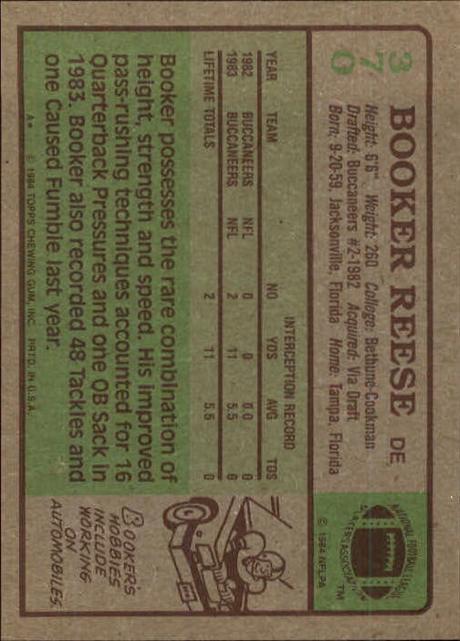1984 Topps #370 Booker Reese back image