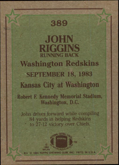 1984 Topps #389 John Riggins IR back image