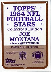 1984 Topps Glossy Send-In #13 Joe Montana back image