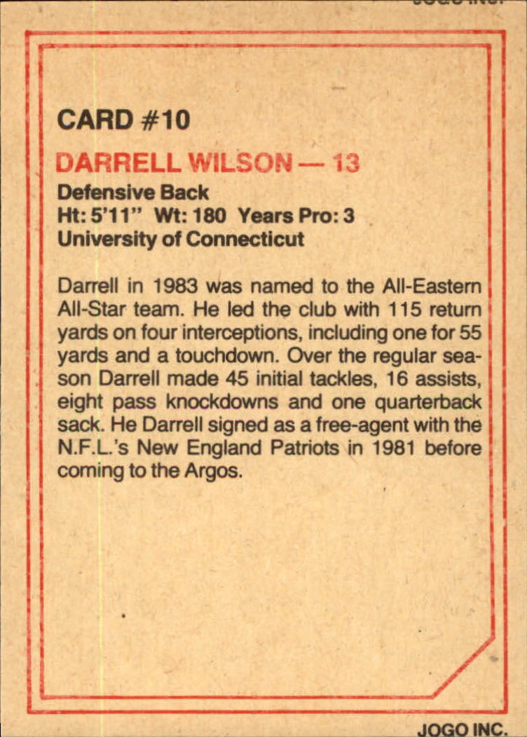 1984 JOGO #10 Darrell Wilson back image