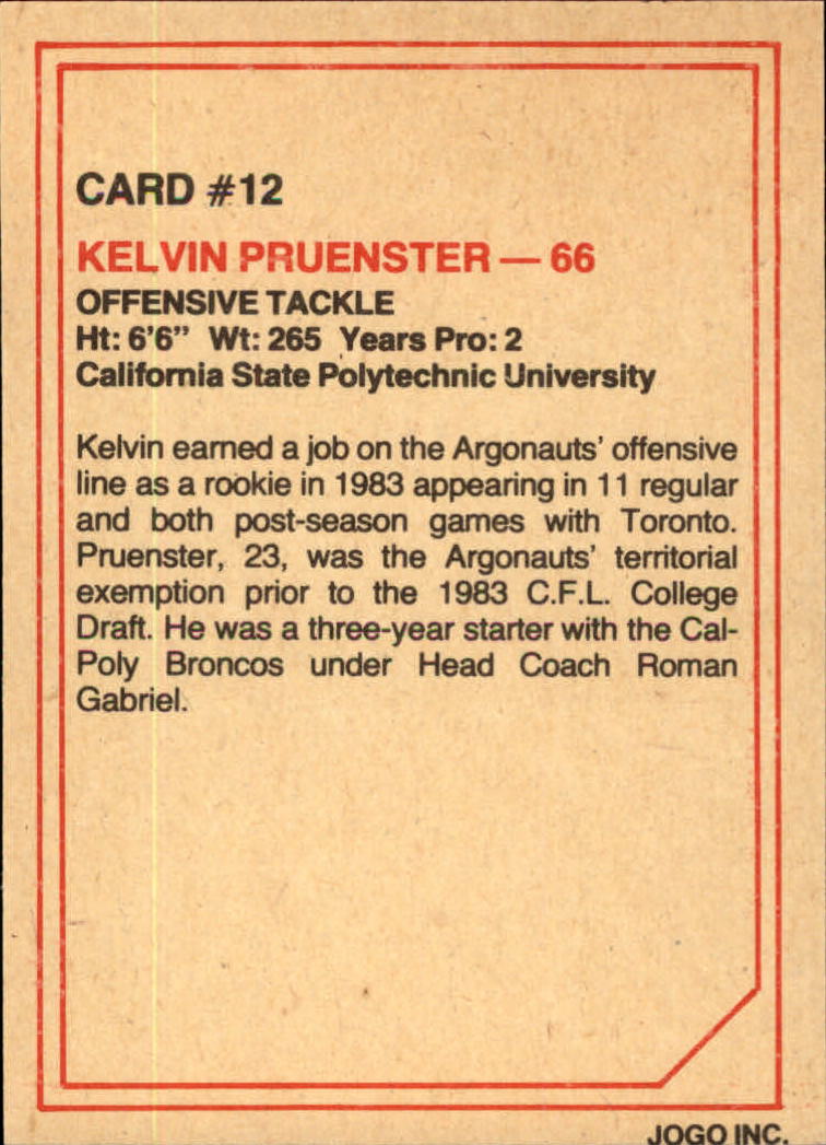 1984 JOGO #12 Kelvin Pruenster back image