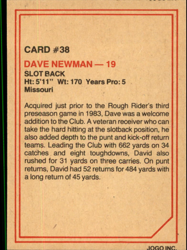 1984 JOGO #38 Dave Newman back image