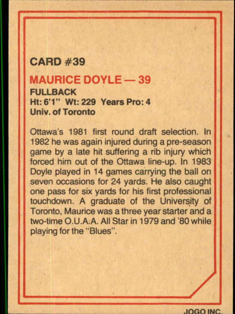 1984 JOGO #39 Maurice Doyle back image