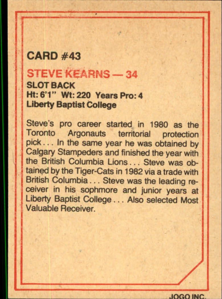1984 JOGO #43 Steve Kearns back image