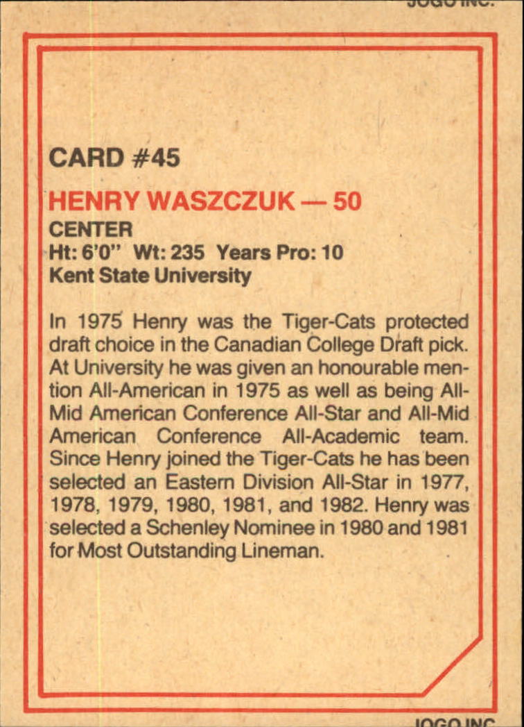 1984 JOGO #45 Henry Waszczuk back image