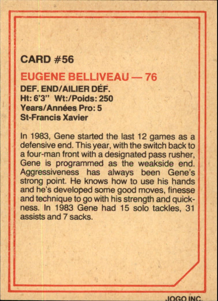 1984 JOGO #56 Eugene Belliveau back image
