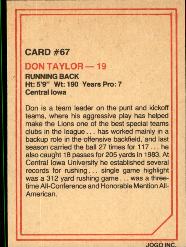 1984 JOGO #67 Don Taylor back image
