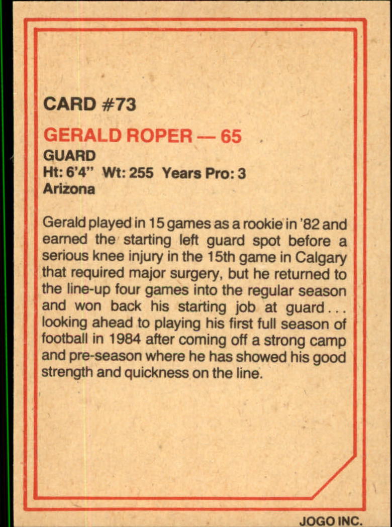 1984 JOGO #73 Gerald Roper back image